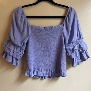 Altar’d State peasant smocked ruffle puddle sleeve top size M milkmaid